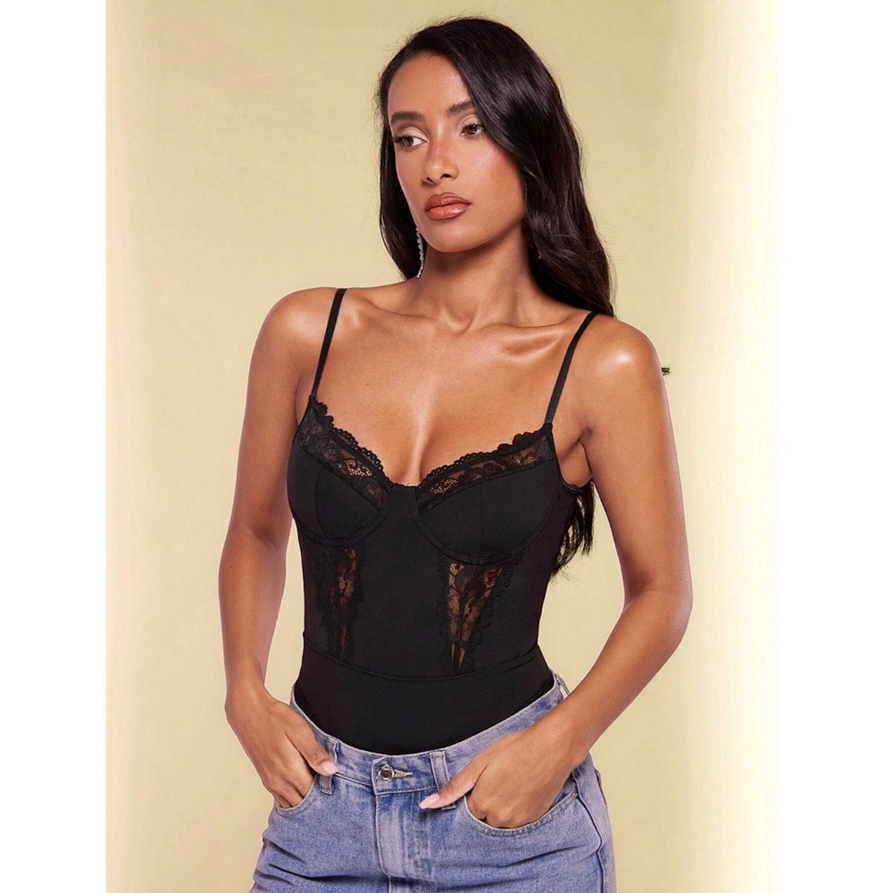 Black Lace Teddy Bodysuit - Picture 2 of 9